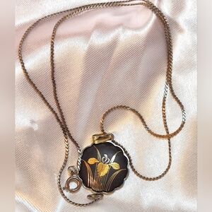 Vintage Japanese Damascene Iris Pendant Necklace Marked Kyoto
